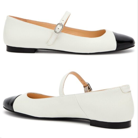 ALOHAS Musa Leather Mary Jane Ballet Flat EU 38 7.5 Bicolor Black Cream NEW $180 - Picture 5 of 16